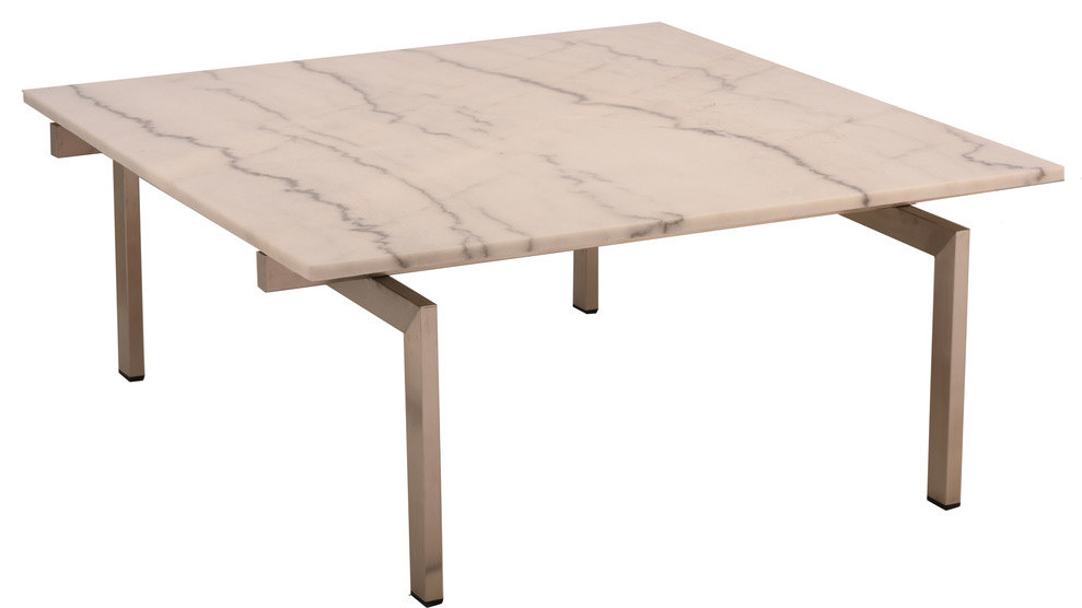 Louve 36x36" Coffee Table With Marble and Stainless Modern Coffee