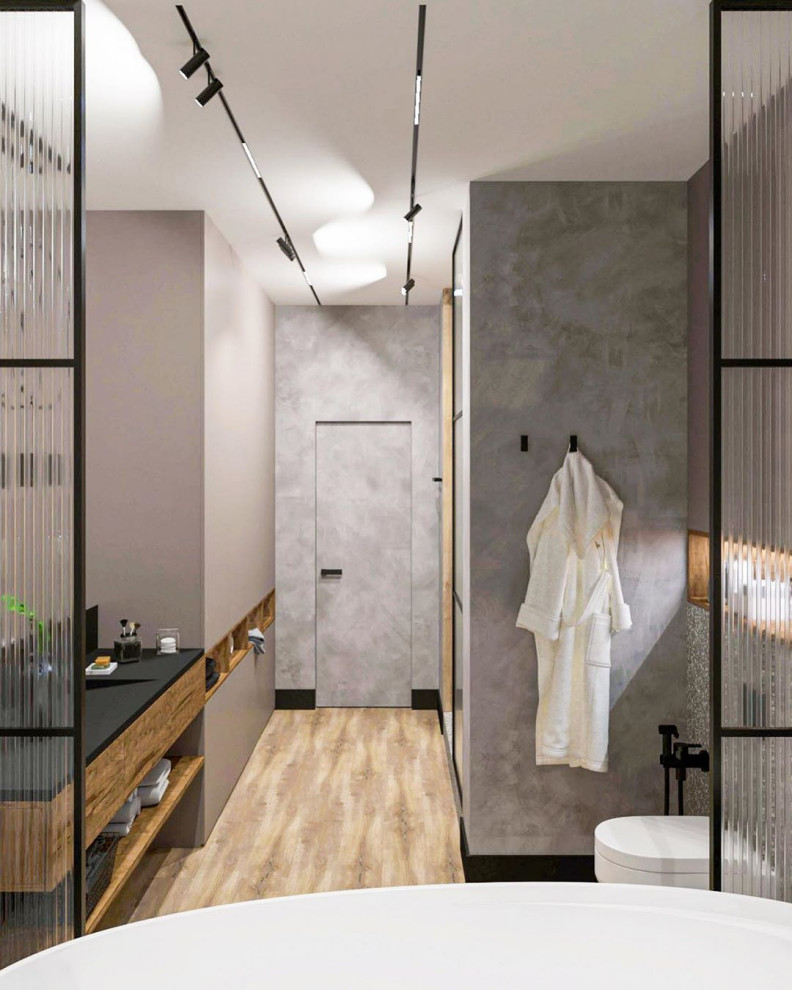 Дизайн-проект ванной в эко стиле и лофте в квартире во Владивостоке