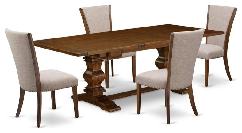East West Furniture Lassale 5-piece Wood Dining Table Set in Walnut