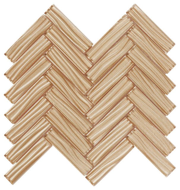 Modket Champagne Glass Herringbone Mosaic Tile Kitchen Backsplash