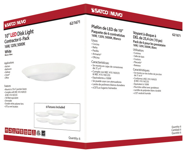 10 inch - LED Disk Light - 5000K - 6 Unit Contractor Pack - White ...