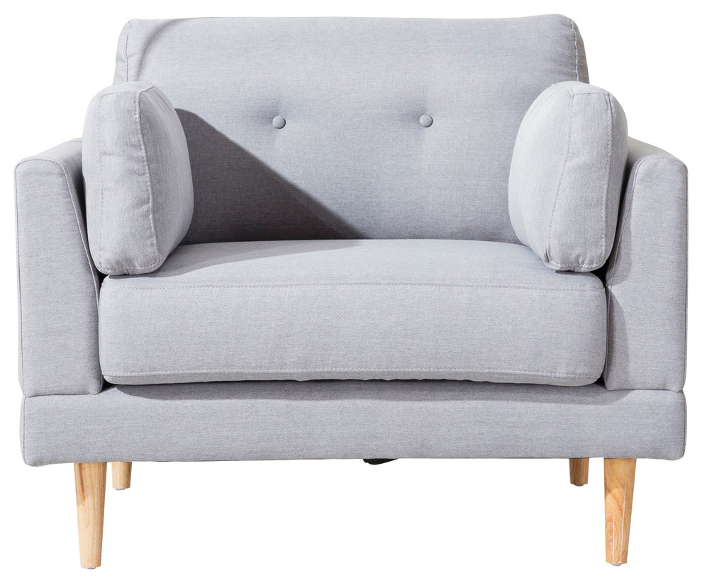 Mid Century Modern Ultra Plush Linen Fabric Accent Chair, Light Gray