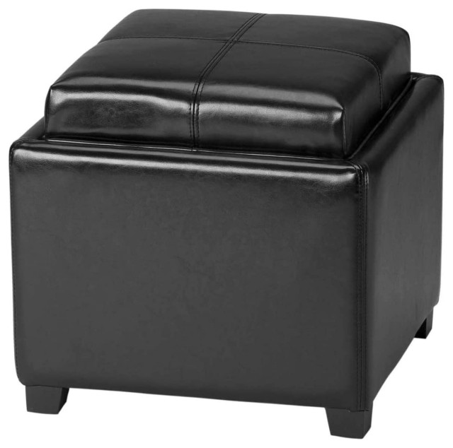 Modern Storage Ottoman, Square Design & Flip Over Tray Top