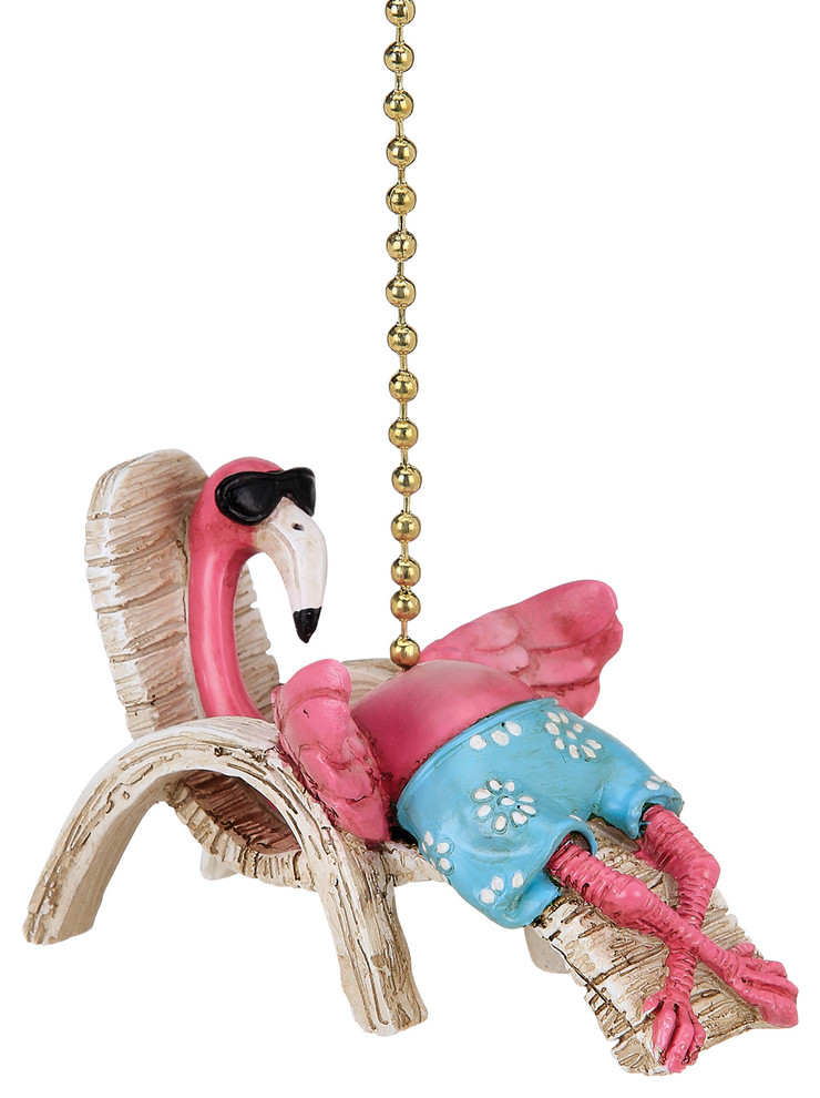 Beachy Pink Flamingo Lounging In Beach Chair Ceiling Fan Light