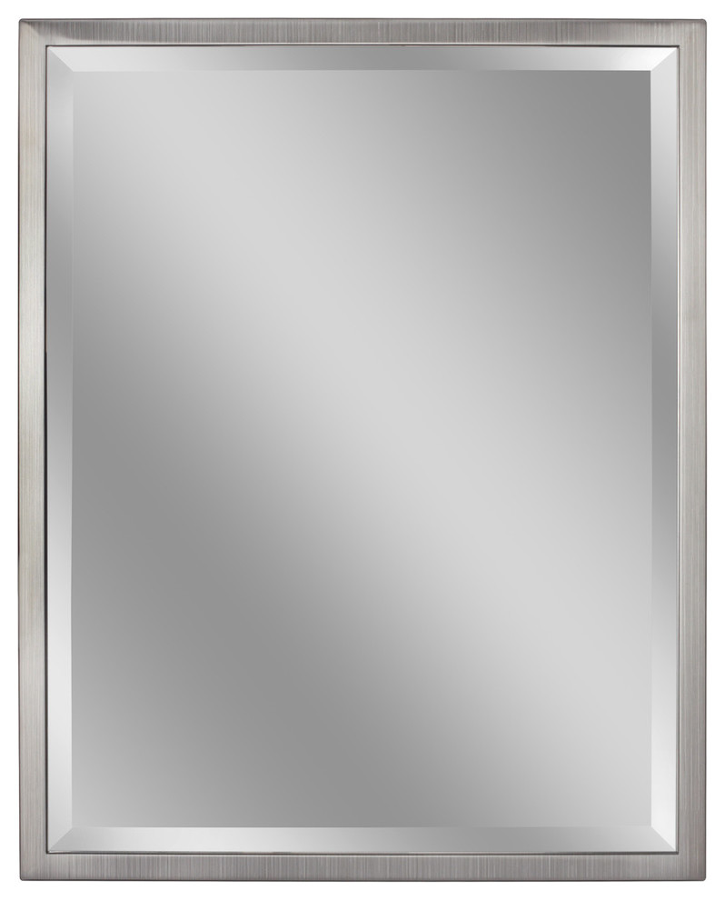 Classic Brush Nickel Metal Frame Wall Mirror Transitional Bathroom