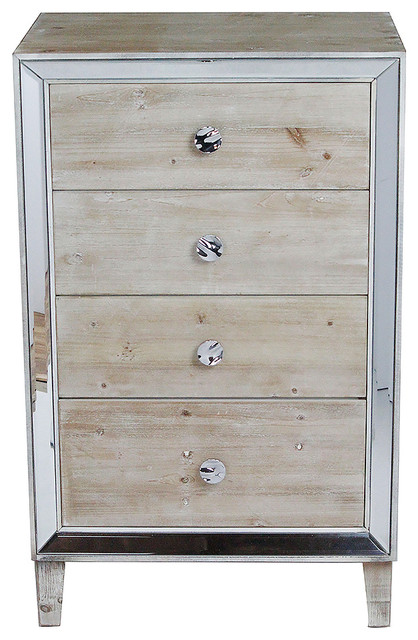 4 Drawer Cabinet With Mirror Accents Mdf Wood Mirrored Glass White Washed Farmhouse Dressers By Homeroots Houzz