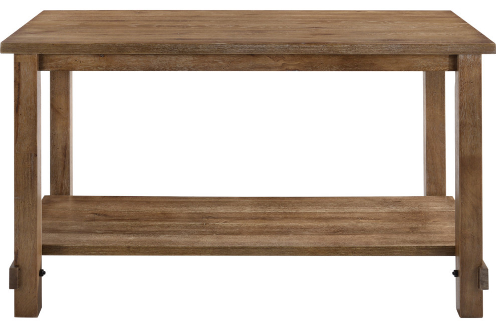 Rectangular Counter Height Table With Open Shelf, Weathered Oak