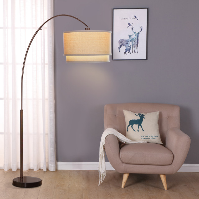 Brightech Mason - Arc Floor Lamp with Unique Hanging Drum Shade ...