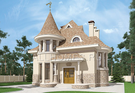 Проект красивого коттеджа с круглыми эркерами