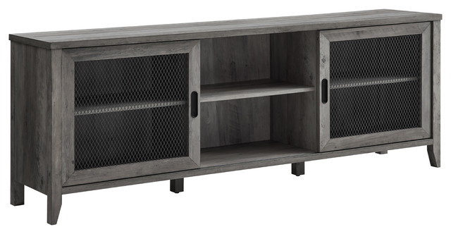 70 Industrial Sliding Mesh Door Tv Console Gray Wash Industrial Entertainment Centers And Tv Stands By Walker Edison Hz70arsmdgw Houzz