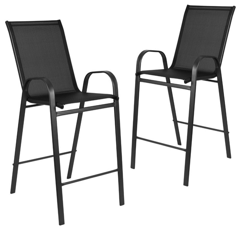 Flash Furniture Stackable Flex Comfort Patio Bar Stool in Black (Set of 2)