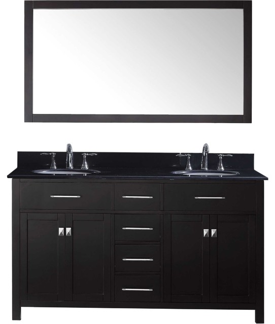 Ine Double Bathroom Vanity Set Espresso With Black Galaxy Granite Top 60