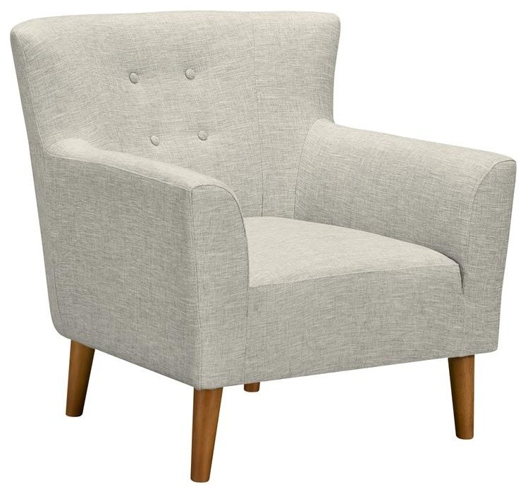 Hyland Mid-Century Accent Chair, Champagne Wood Finish and Beige Fabric