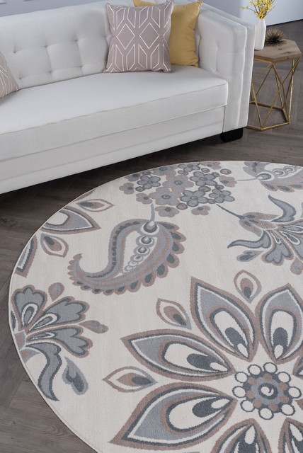 Matilda Transitional Floral Area Rug, Cream, 8' Round