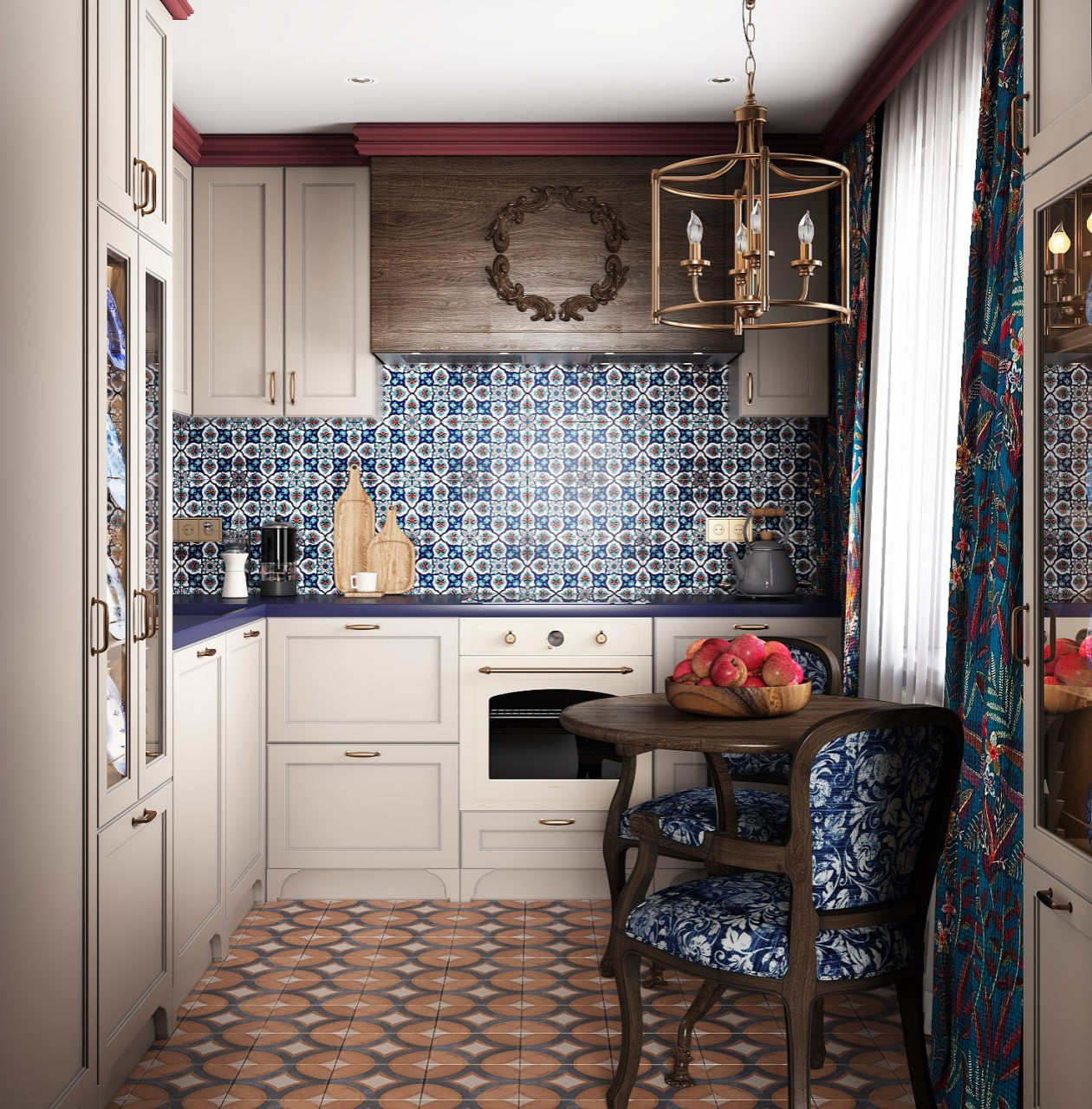 Кухня с богатыми текстурами и принтами