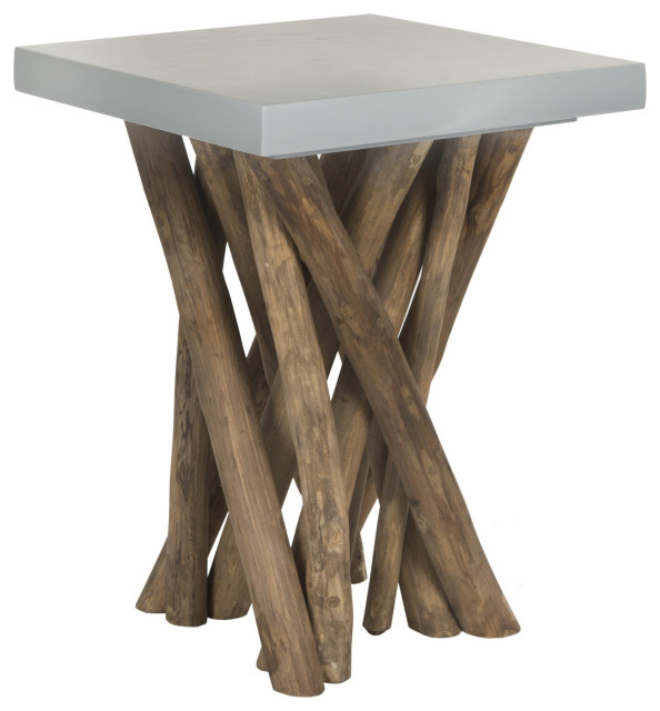 Transitional Side Table, Reclaimed Teak Branches Base & Square Top