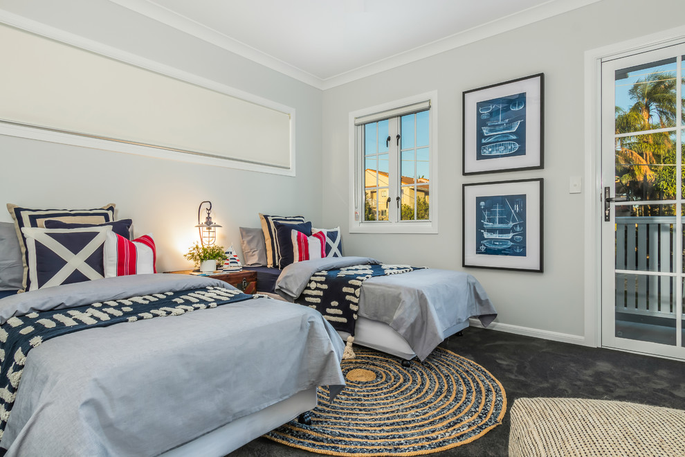 Design ideas for a beach style bedroom in Brisbane.