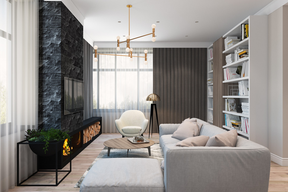 Гостиная с кухней в загородном доме