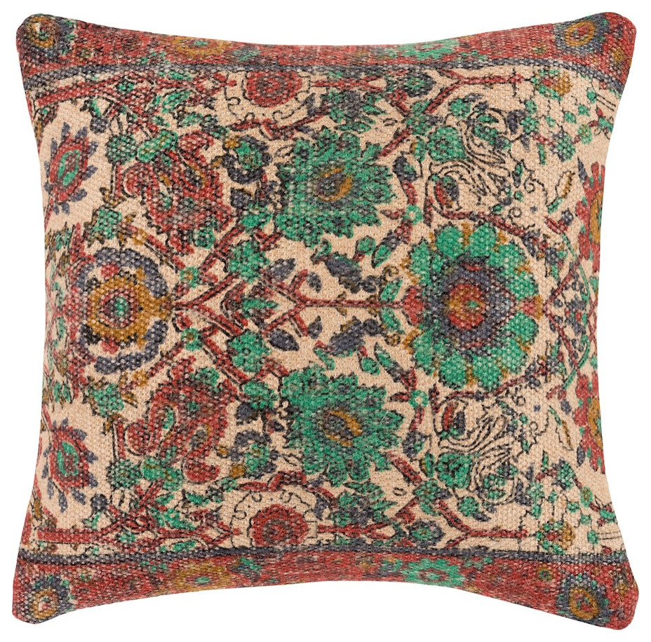 Shadi by Surya Pillow Cover, Khaki/Rose/Bright Orange, 22' x 22