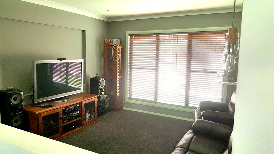 Mid-sized contemporary enclosed home theatre in Sydney with green walls and carpet.