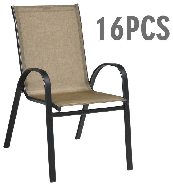 Costway Set of 16 Patio Stackable Dining Chairs Armrest Garden Deck