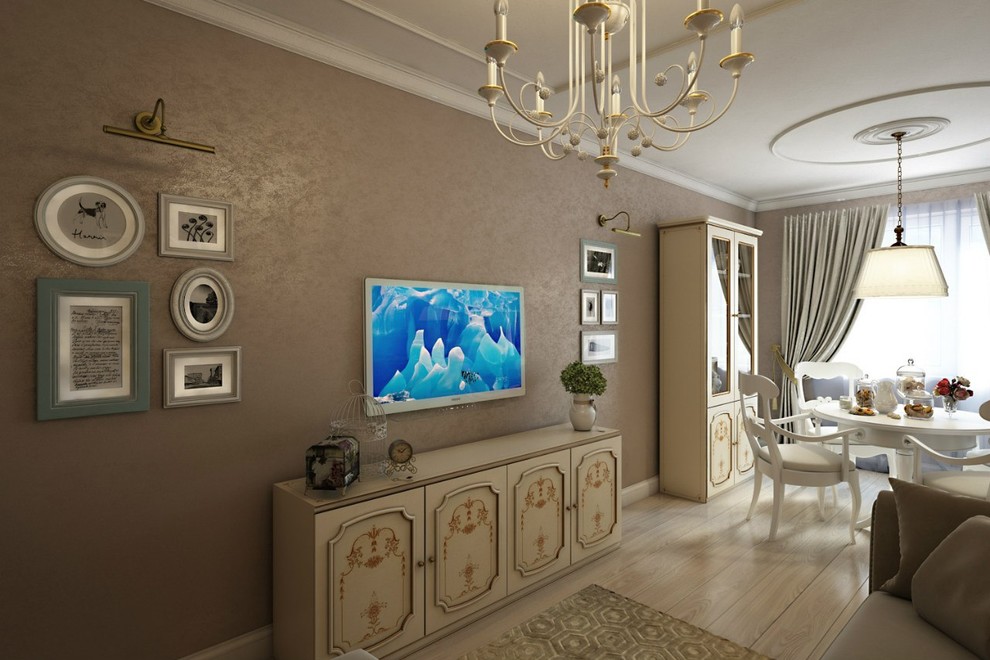 Гостиная совмещенная с кухней и столовой