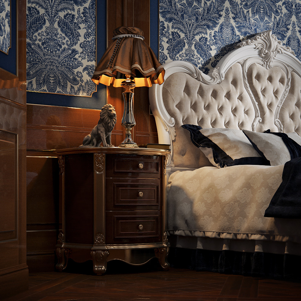 Спальня с белой лепниной