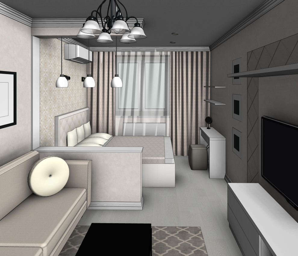 Эскизная визуализация проекта квартиры для молодой пары