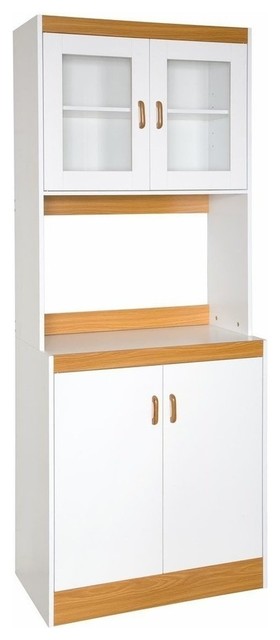 Contemporary Tall Kitchen Microwave Cart With Cabinets Shelf And