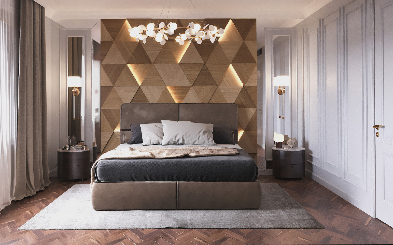 Интерьер зоны кухни-гостиной для загородного дома