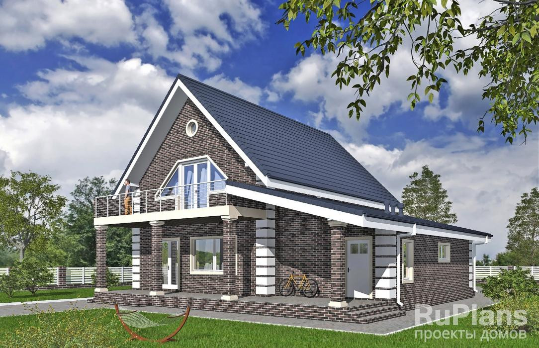 Rg5884 - Одноэтажный дом с мансардой, гаражом, террасой и балконами