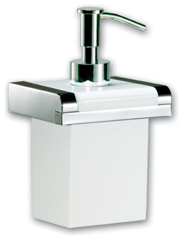 Musa Wall Soap Dispenser, Polished Chrome and White Ceramic