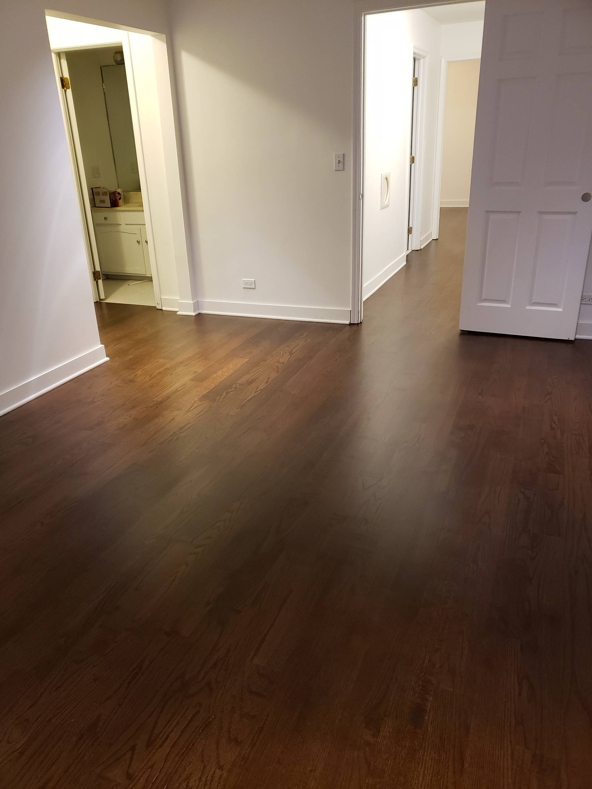 4 inch red oak select and better installed and refinished , Spice Brown stain