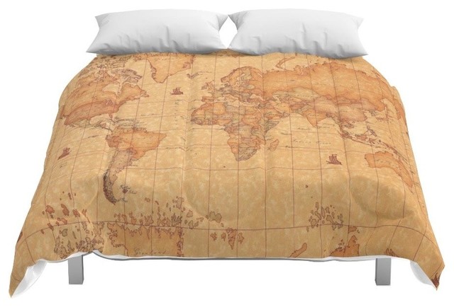 Society6 World Map Leather Comforter Contemporary Comforters