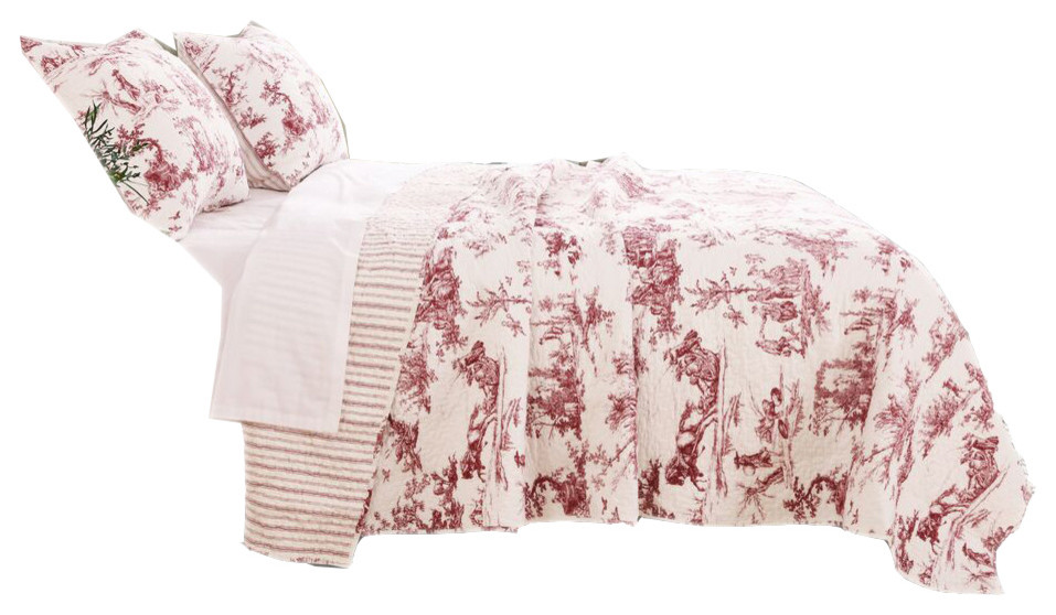Greenland Home Classic Toile Quilt Set Red Traditional Quilts