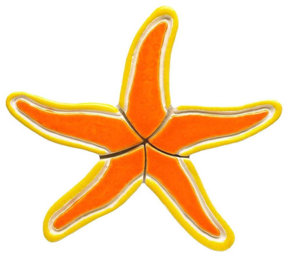 Starfish Ceramic Swimming Pool Mosaic 13"x12", Orange