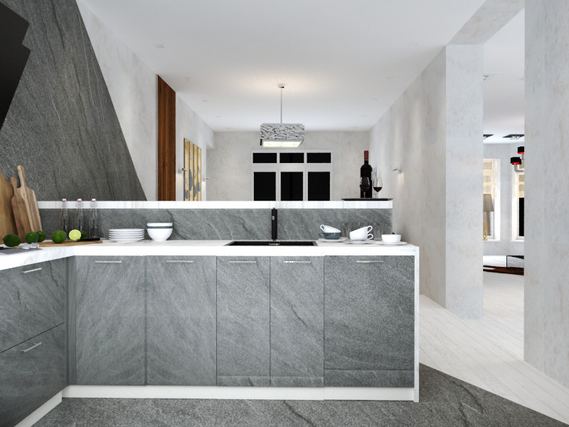 Дизайн проект гостиной столовой и кухонной зон.