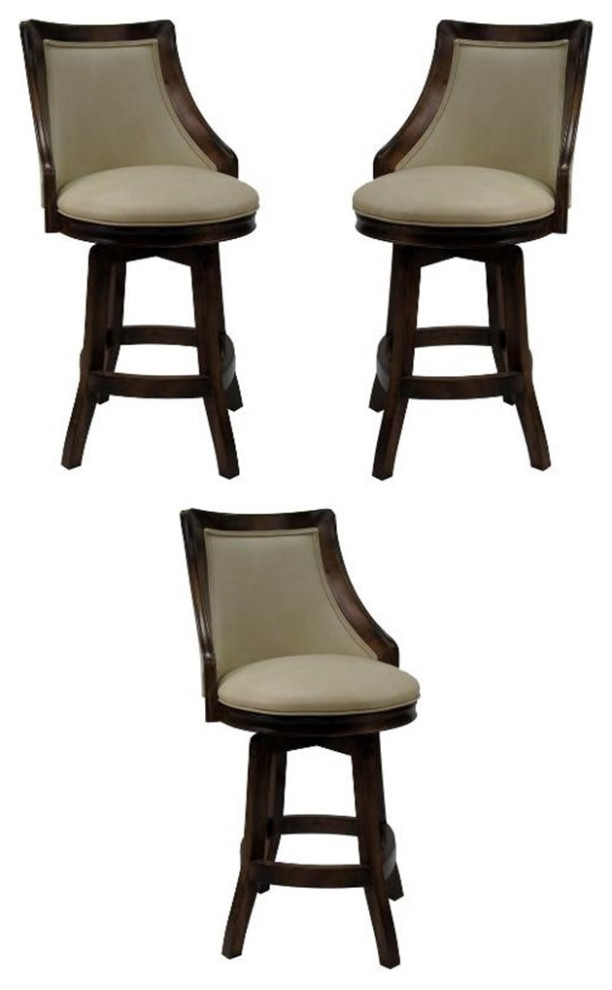 Home Square 26" Swivel Wood Counter Stool in Angora & Brown Set of 3