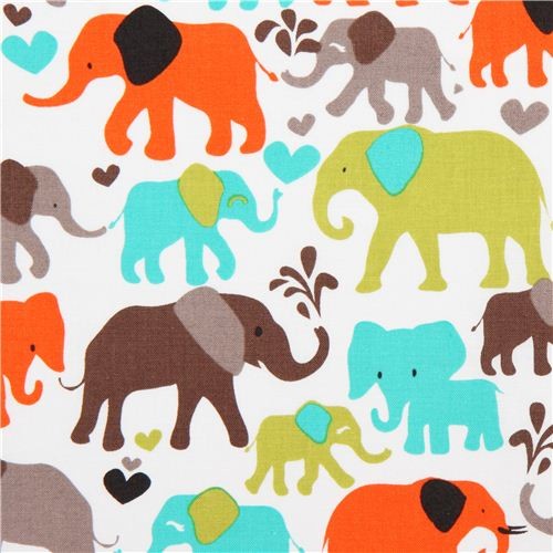 white elephant fabric by Michael Miller from the USA orange