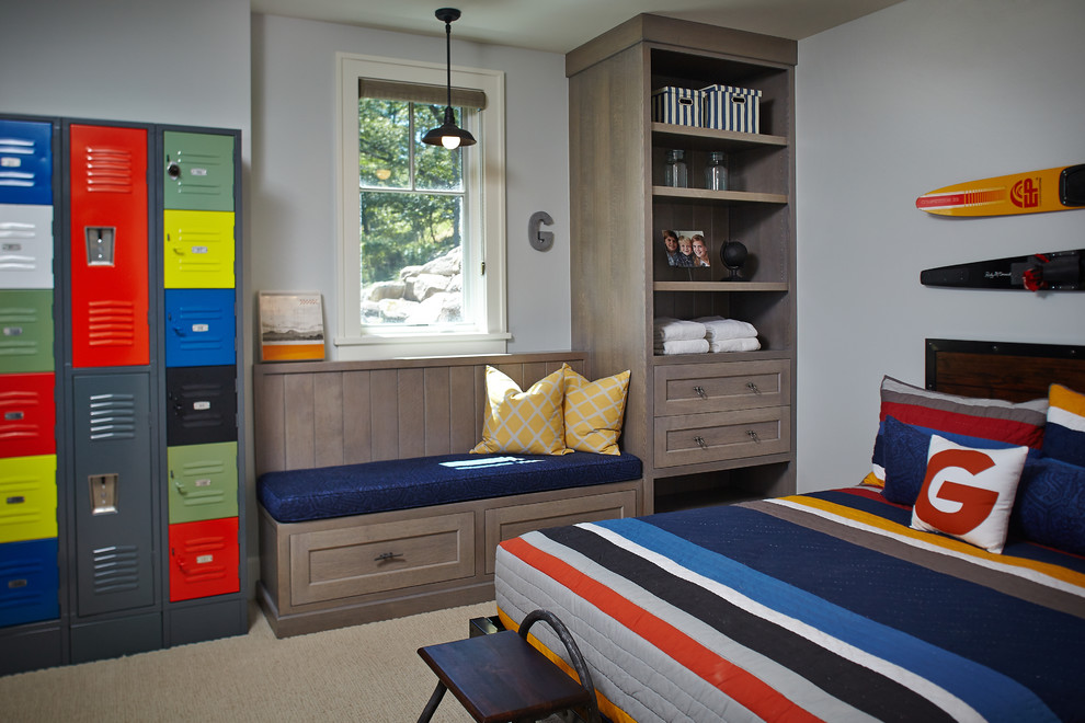 Inspiration for a beach style kids' room in Grand Rapids with grey walls.