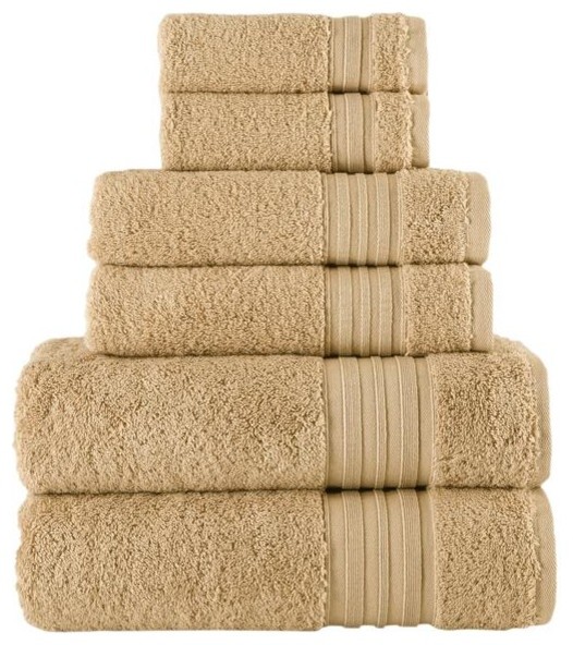 Camel 6-Piece Turkish Cotton Towel Set - Contemporary - Bath Towels ...