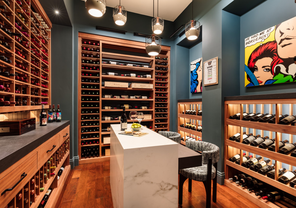 Photo of a contemporary wine cellar in Miami.