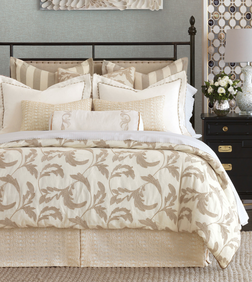 Bedroom - large modern master beige floor bedroom idea in Chicago with gray walls