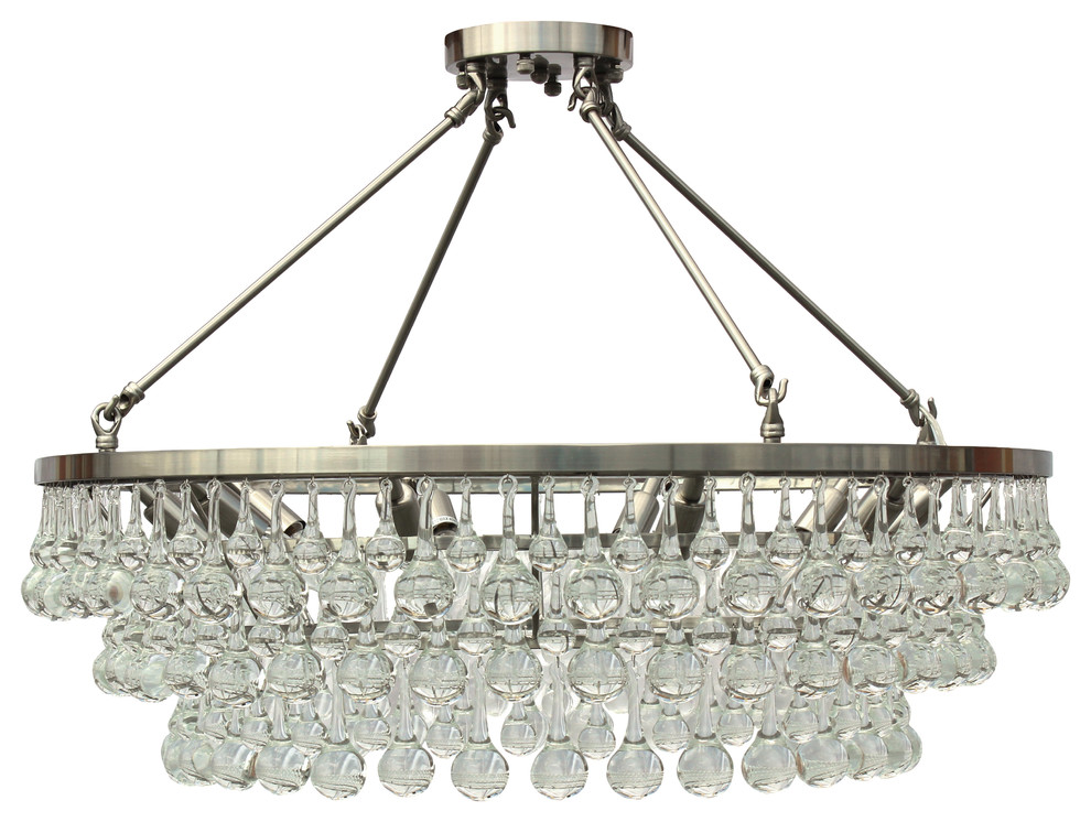 Lightupmyhome Celeste Flush Glass Drop Crystal Chandelier Brushed Nickel 32" Transitional