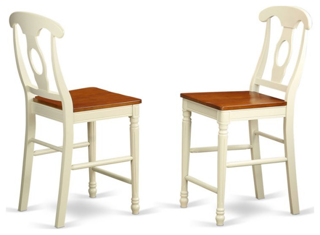 East West Furniture Kenley 11" Wood Counter Stools in Cream/Cherry (Set of 2)