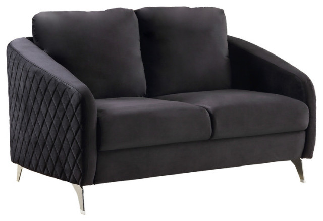 Lilola Home Sofia Black Velvet Fabric Sofa Loveseat Chair Living Room ...