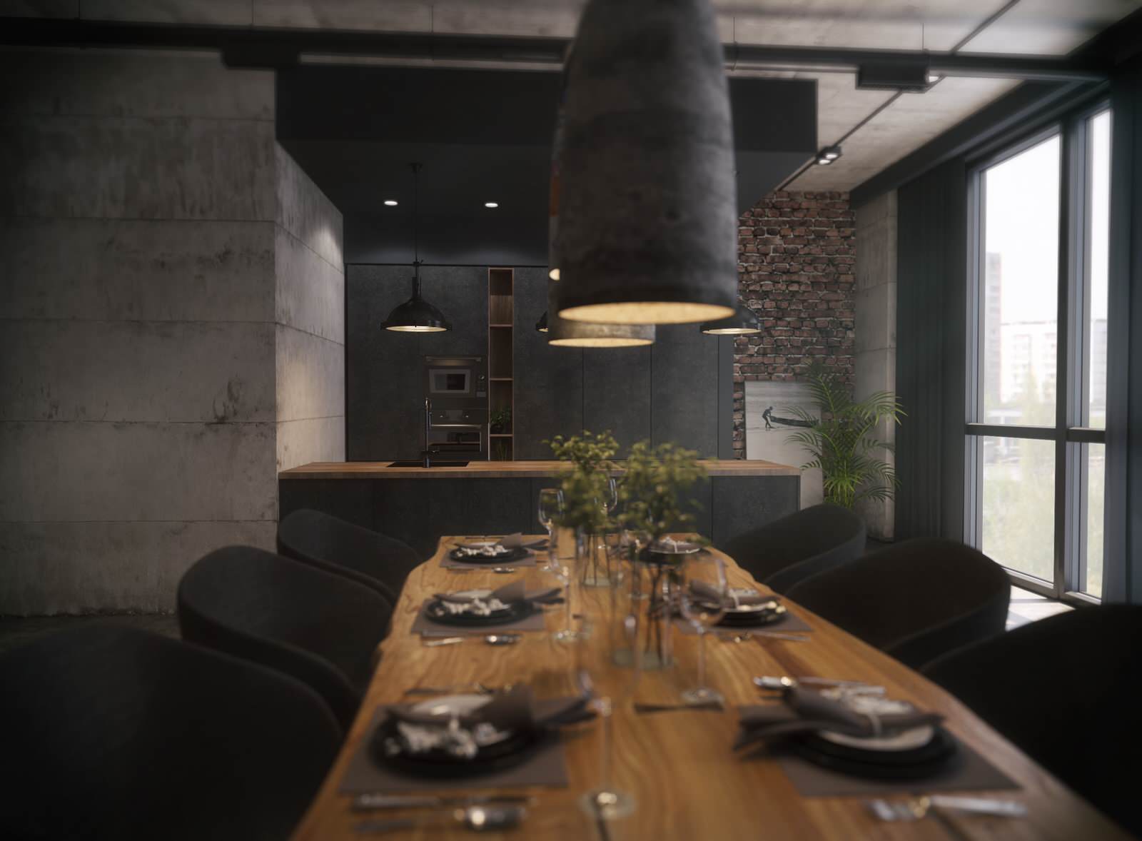 Легкий индустриальный лофт интерьер в «трешке».