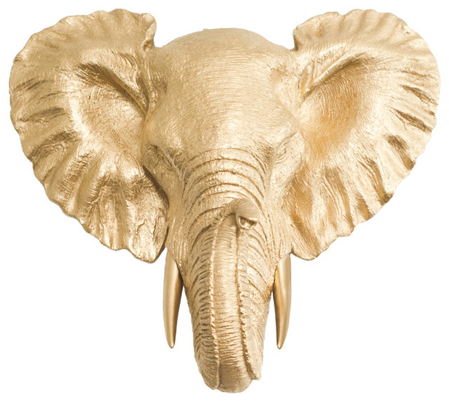 Faux Mounted Elephant Head Tropical Wall Sculptures by Wall Charmers