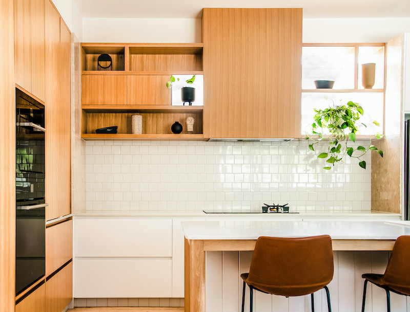 This is an example of a scandinavian kitchen in Melbourne with light wood cabinets.
