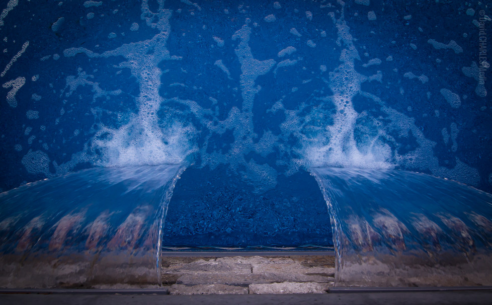 Small transitional backyard concrete and rectangular pool fountain photo in Toronto